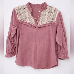 🩷 ZARA Pink Long Sleeve Blouse with Woven Detail - size large